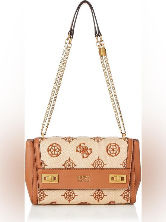 Guess Handbags - GUESS Katey Flap Shoulder Bag Natural/Cognac